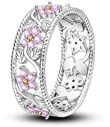 NARMO Anillos para las mujeres 925 anillos de flores de cangrejo rosa de plata de ley para las mujeres tamaño 19.5