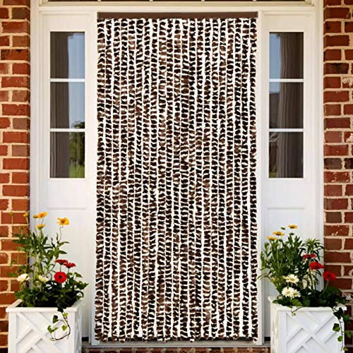 Homgoday Insect Screen Curtain Door Curtain Insect Protection Curtain Door Fly Screen Strip Curtain Fly Protection Insect Protection Camping Brown and White 90 x 220 cm Chenille