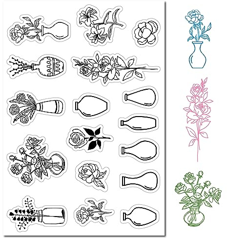 craspire Vase Blumen Klare Gummistempel Kunst Silikon Siegel Stempel Vintage Transparente Silikonstempel Für Journaling Kartenherstellung Freunde DIY Scrapbooking Fotorahmen Album Dekoration