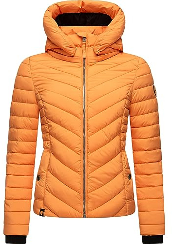 MARIKOO Damen Übergangsjacke leichte Steppjacke kurz mit abnehmbarer Kapuze Kagomee Apricot Sorbet Gr. XXL
