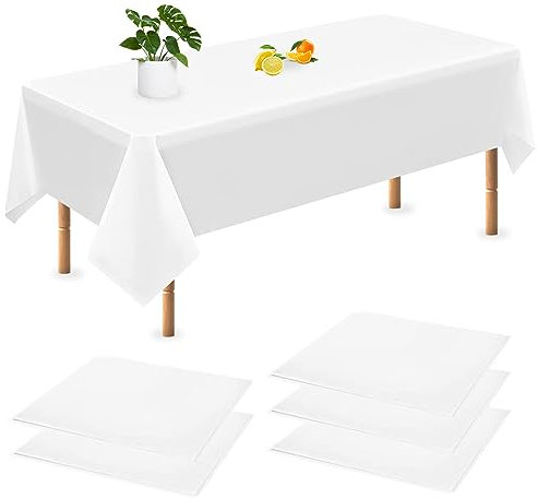 SHOWHEEL 5 Stücke Weiße Tischdecke, Tischdecke Biertisch, 183 * 137 cm Tischdecke Einweg Weiß, Biertisch Bierbank Tischdecke, Tischdecken für Geburtstag,Hochzeit,Party,Grillen,Picknick-Dekoration