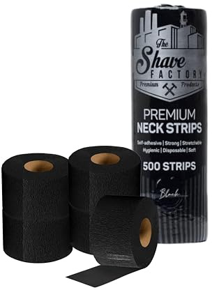 The Shave Factory Nackenstreifen für Friseure SCHWARZ – 5 Rollen mit 100 Streifen – Wasserlinsen-Nackenschutz für eine angenehme Rasur oder einen bequemen Haarschnitt (1, Black)