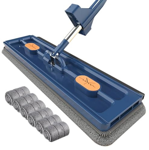 GOFOHIMI Mopa Plana Grande, Mopa mágica de 360 Grados Self Wringing Wall Mop para raspador de Limpieza de Pisos Planos para fregona de Ventanas de Limpieza,Azul,Fregona+6 Almohadillas