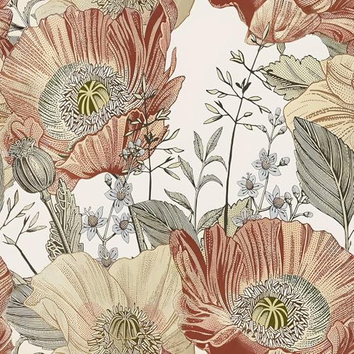 Livebor Floral Wallpaper Peel and Stick Boho Large Floral Peel and Stick Wallpaper Vintage Multicolor Flower Contact Paper 17.7'' x 118.1'' Self Adhesive Wall Paper for Bathroom Wall Covering Decor