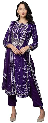 IMTRA FASHION Conjunto Kurti Bordado Para Mujer India Rayón Kurta Pantalón Con Dupatta