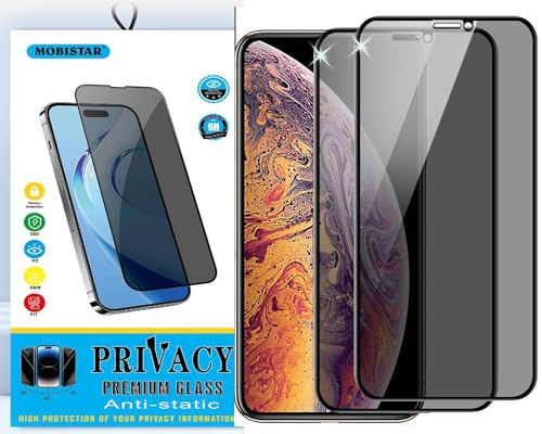 MOBISTAR Privacy Screen Protector for iPhone 11 Pro Max/iPhone Xs Max 6.5-Inch, (Privacy Glass) Full Coverage Anti-Spy Tempered Glass Film with Easy Installation, 2-Pack