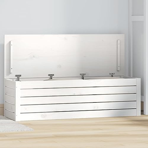 ARKEM Truhe Weiß 109x36,5x33 cm Truhen Sitztruhe Wooden Box Stauraum Boxen Truhe Mit Stauraum Massivholz Kiefer