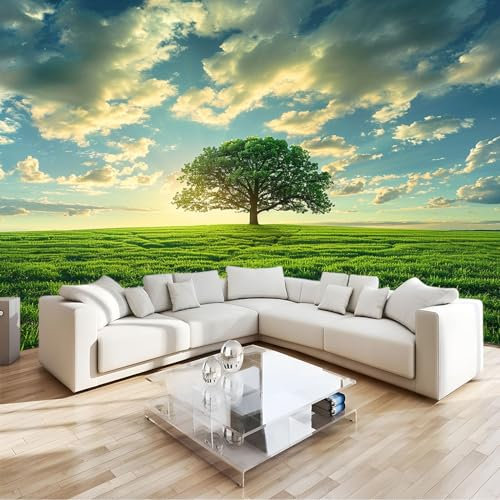 Fotomural naturaleza campo verde árboles Fotomural Pared, 250x175 cm Papel Pintado 3D, Fotomurales Decoración de Comedores Moderna Lana Sala Cuarto Salón