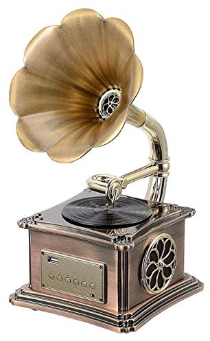 Lecteur Vinyle Vintage, Mini Gramophone rétro Classique en Forme phonographe, Haut-Parleur stéréo, boîte à Musique, dent Audio 3,5 mm, entrée auxiliaire 4.2, clé USB avec 1 Haut-Parleur 10 W, 2 x 15