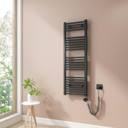 Heilmetz Sèche Serviette électrique 120x40cm,Anthracite,seche Serviette avec Anthracite Élément Chauffant Thermostat Digital et Fonction minuterie,500W,Chauffe Serviette,radiateur Salle de Bain