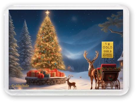 Goldschulz Goldbarren 1g 1 Gramm Motivbox - Weihnachten mit Rentier - Geschenk + Echtheitszertifikat