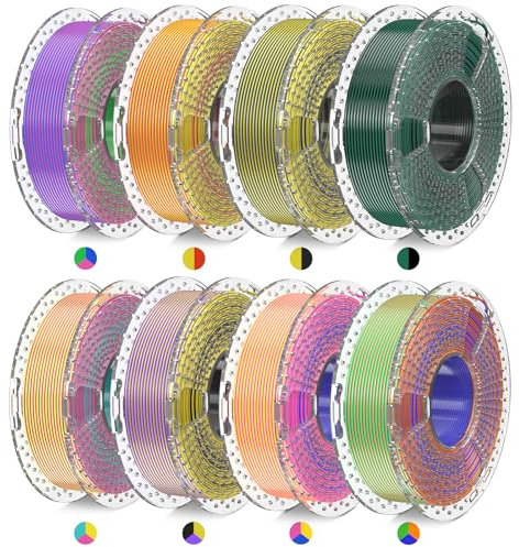 SUNLU 3D Drucker Filament Bundle, Multicolor SILK Filament Mehrfarbig, Dual Color Silk PLA+ Filament, Einzeln Vakuumverpackt, 250g Spool, Dual Color*3, Triple Color*5, Insgesamt 2kg