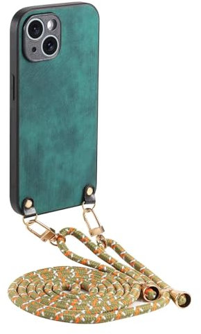 GoodcAcy Funda Compatible con Motorola Moto E40,Piel sintética Mate + Funda Trasera de TPU Suave, Funda con Correa para Hombro con Correa Colgante Ajustable Collar,Verde