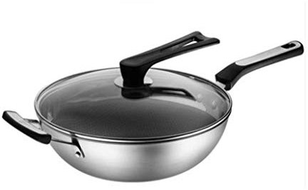 Olla para cocinar, sartén, sartén Antiadherente Wok, con Tapa, Cocina inducción doméstica, Estufa Gas, Acero Inoxidable, 30 cm