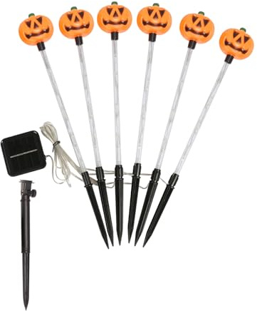 ANNERSAT 6pcs Halloween Outdoor Decoration Solar Pathway Lights - Colour Changing Pumpkin Stake Lights for Garden, Porch, Yard