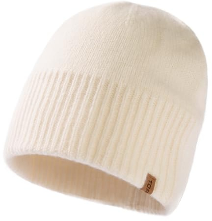 TOP-EX XL/XXL 100% Merinowolle Beanie Mütze, Wintermuetze Wollmütze Herren Damen, Strickmuetze Fisherman Beanie Trawler Mütze Warme Fleece Futter Weiß XL/XXL