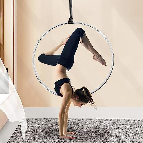 ZXNANA Hängender Aerial-Hoop-Ständer für Kinder und Erwachsene, professioneller Lyra-Hoop-Aerial-Yoga-Hoop, Aerial-Fitness-Ring-Ausrüstung (Silver Diameter 90cm(35 3/8)