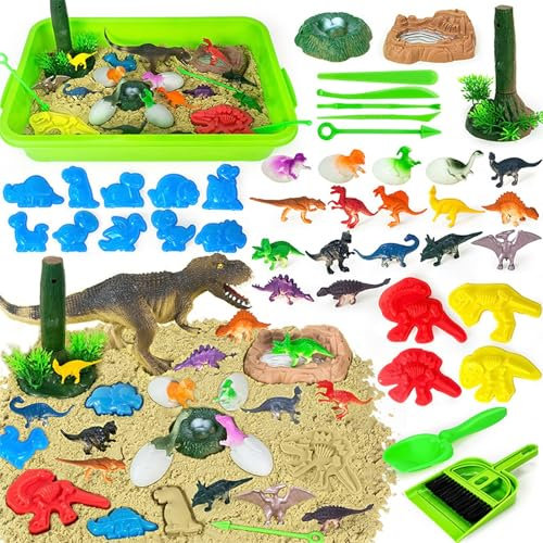 Sabbia Cinetica Bambini, Sabbia Magica, Animali Giocattolo per Bambini, con 990 g di Sabbia Impastata e 43 Pezzi di Accessori, Sabbia da Gioco per Interni, Gioco Bambino 3 4 5 6 7 8 9 10 Anni