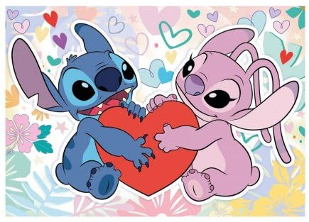 Puzzle 500 Pieces Love pour Stitch et Angel + Colle Fix - Nouveaute - Dessins animes - Enfant, Adulte - Set Puzzle Classic + Carte Tigre