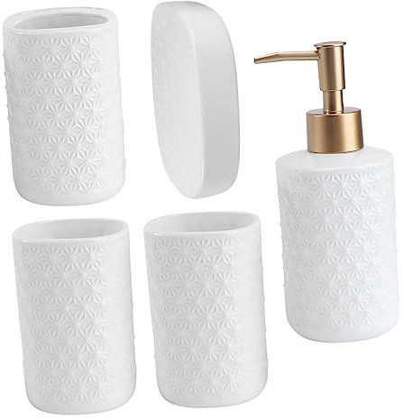 BEBEMOKO Kit De Tocador Cerámico Caja Loción Soporte Cepillo Bandeja Jabón Artículos Baño Duradero y Decorativo