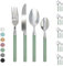 Servizio 24 Pezzi Posate Tavola Acciaio Inox Manici Colorati Tinta Unita Colori Moderni 6x Forchetta Coltello Cucchiaio Cucchiaino Lavabili Lavastoviglie Certificate Contatto Alimenti - Salvia