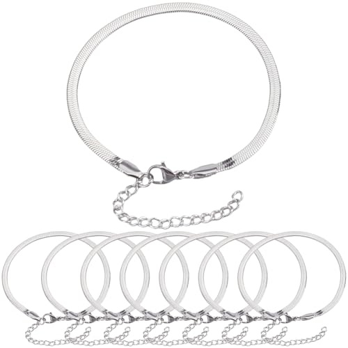 SUNNYCLUE 1 Box 16 Stück Silber Kettengliederarmband Schlangenketten Armbänder Bulk Metall Titan Stahl Verstellbare Verlängerung Charm Glieder Armreifen Kette Für Schmuckherstellung Armband DIY Bastel