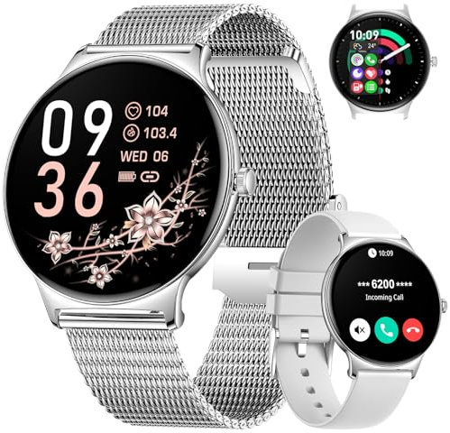 LIGE Montre Connectée pour Femme - Appels Bluetooth - pour Android iOS - 100+ - Sport - Écran AMOLED - Écran Always-on - Argenté - Bracelet Grillagé - Moniteur de Fréquence Cardiaque - Moniteur de
