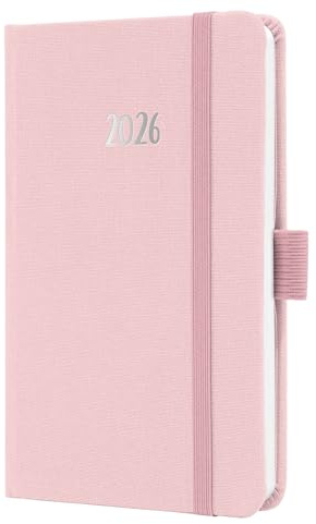 SIGEL J6404 Wochenkalender 2026 A6 rosa, Hardcover mit Textileinband, Gummiband, Stiftschlaufe, Einstecktasche, 174 Seiten, vegan, Buchkalender, Terminplaner Taschenkalender Jolie