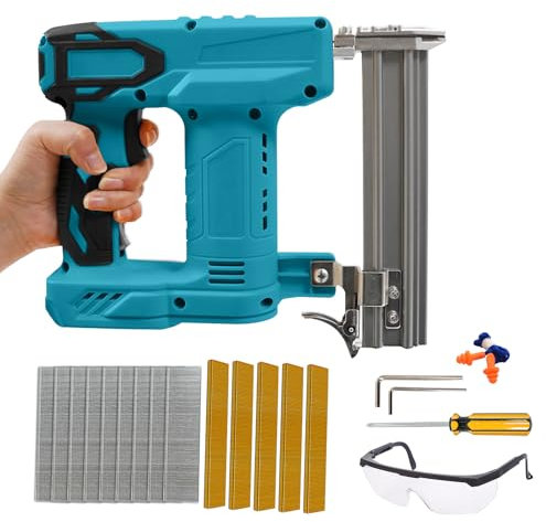 Cordless Brad Nailer for Makita 18V Battery, 2-in-1 Electric Brad Nailer/Stapler Gun, 1000 Straight Nails and 500 U Nails Included for Home Improvement & Woodworking (No Battery)