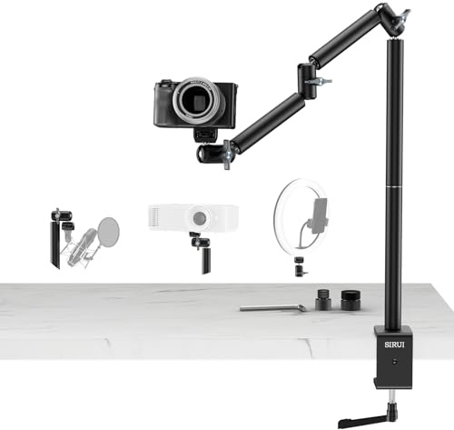 SIRUI 40 Overhead Desktop Mount w C-clamp, Heavy Duty Articulating Arm Camera Desk Mount, Flexible Magic Arm w Dual Ball Head, Boom Arm for Action Camera Ring Light Microphone Webcam Phone, AM-DK01