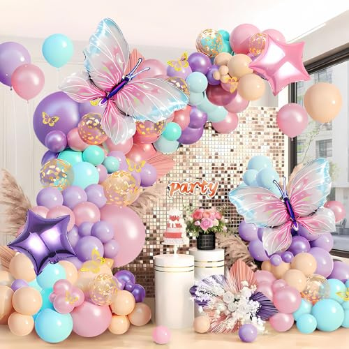Pink and Purple Butterfly Balloon Arch Garland Kit, Big Butterfly Decorations, Birthday Baby Shower Wedding Fiesta Party Decorations for Girls