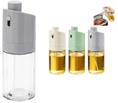 Theexecva Oil Sprayer for Cooking, Olive Oil Sprayer Mister, 230ml Food-grade Premium Glass Olive Spray Bottle for Salad Making, Baking, Frying, BBQ (Grey)