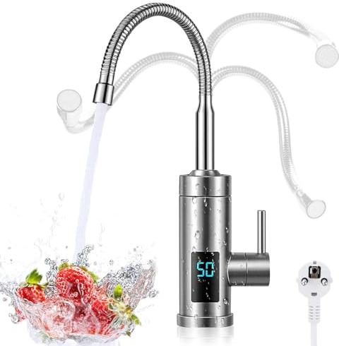 Jellybibo Grifo eléctrico con calentador de agua, 220 V y 3000 W, grifo de agua caliente, grifo de cocina, calentador inteligente, calentador de agua para cocina, jardín, baño, caravana, camping
