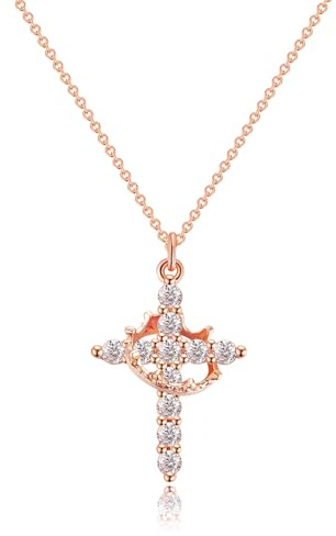 Tewiky Cross Necklace for Women, Silver/Gold Cross Pendant Necklace | Crown Cross Necklace Hypoallergenic Lightweight Comfort Design For Daily Wear Baptism Christian Events Ideal Thoughtful Gift