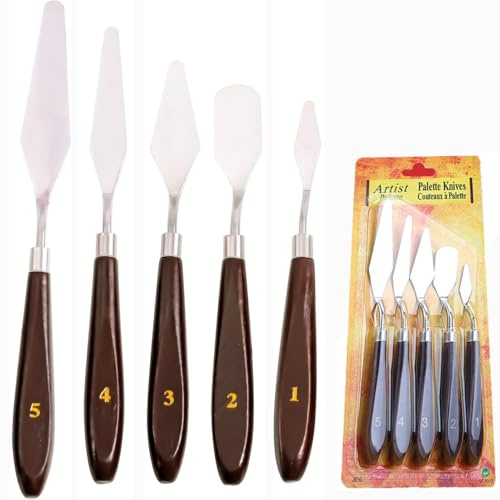 Pittura Spatola Raschietto,5 PezziColtello per Pittura in Acciaio Inossidabile Strumenti,Inossidabile Raschietto Pittura con Manico in Legno,Coltelli Pittura,per Olio,Artisti,Studenti e Hobby