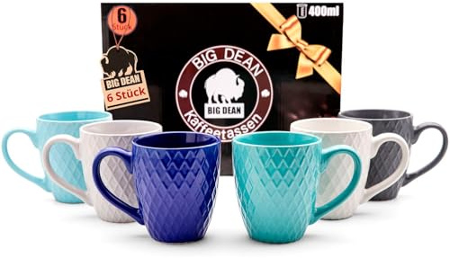 BigDean 6 Stück Kaffeetassen 400ml matt Kaffeebecher Keramik - Hochwertiges Kaffeetassen Set modernes Tassen Set in Geschenkbox