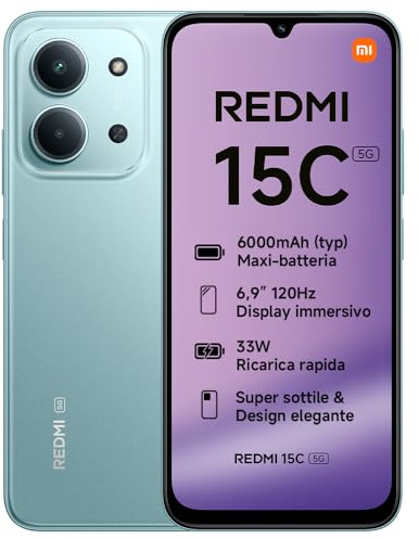 XIAOMI REDMI 15C 5G, Smartphone 4+256GB, Handy mit Android, 6,9 120Hz Display, MediaTek Dimensity 6300 Prozessor 6nm Octa-Core, 50MP KI-Dualkamera, 6000mAh, Mintgrün