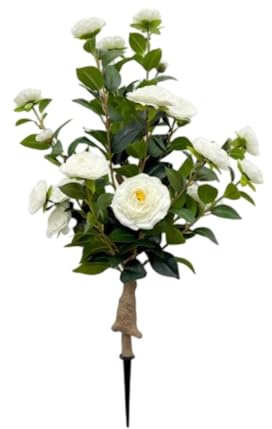 Milageto Camélia Artificiel en Fleurs, arbuste Floral, 88 cm, Piquet Robuste avec, Fausse Verdure, pour décoration de Mariage, de Maison, Blanc