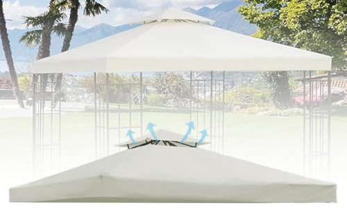 Pavillon Dach 3x3 Ersatzdach Wasserdicht, Pavillon Abdeckung Stabil Winterfest, Gartenpavillon Doppeldach, Pavillondach Faltpavillon Sturmfest Partyzelt Ersatzbezug Top Abdeckung Baldachin (Beige)
