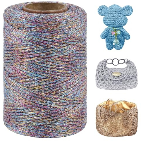 LEREATI Fettuccia per Borse a Uncinetto 3mm x 100m Filato Metallico Filo Macram Poliestere Glitter, Cordino per Borse Uncinetto, Cestini, Fai da Te, Artigianato (Argento Colorato)