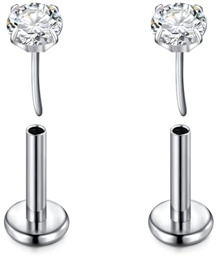 D.Bella G23 Titan Labret Piercing Ohrringe Threadless Push In Lippenpiercing Lippenstab Nasenpiercing Helix Tragus Conch Piercing Schmuck