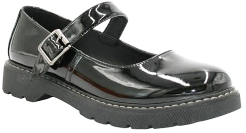 Moelund Ladies Glossy Patent Black Mary Jane Shoes for Women - Chunky Sole Platform Flats with Buckle Strap Retro Style Meets Modern Comfort Dolly Bar Shoe Footwear Classy Flatform UK-5