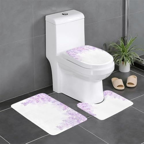 Ghjkfbf Set di 3 tappeti da bagno con stampa di fiori lilla e fiori lillà, set di tappeti da bagno a forma di U