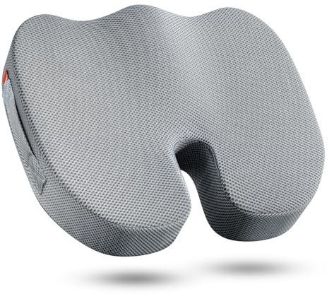 inaepeak Seat Cushion for Office Chair, Memory Foam Seat Cushion for Coccyx Tailbone Pain Relief, Seat Cushions for Office Chair/Car/Wheelchair, Breathable Mesh Cover/Washable/Non-slip(Gray)-L