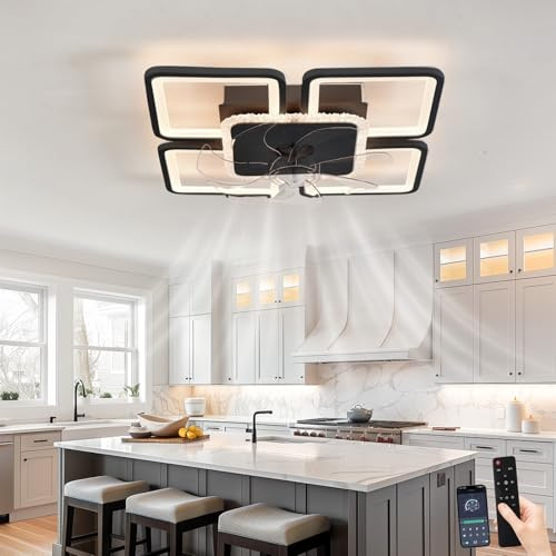 ZOMLBOF Ventilatore Da Soffitto Con Luce Silenzioso Intelligente Con Telecomando,Lampadina Ventilatore Dimmerabile Memoria,Plafoniera Con Ventilatore Reversibile 6 Velocità Tempistica Soggiorni,nero