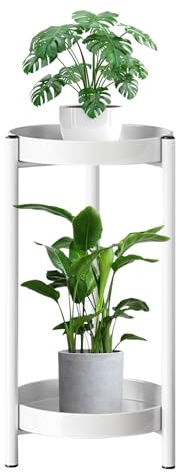 URCheers Pflanzenständer für drinnen und draußen, 2 Etagen Metall Blumentopfhalter, 60 cm Hoch, Rostfrei Blumenregal für Zuhause, Garten, Terrasse, Balkon, Büro, Wohnzimmer, Badezimmer, Ecke (Weiß)