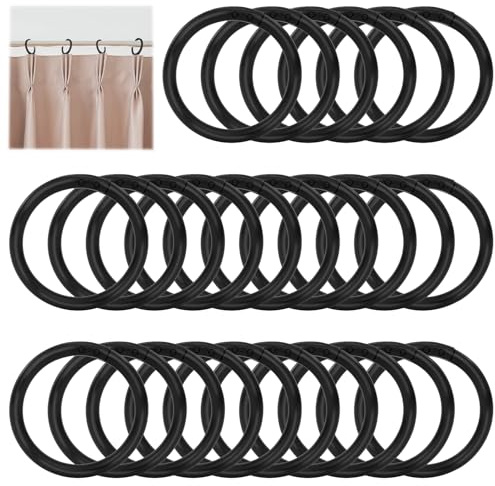 26 anillos negros para cortina de ducha de 4 cm, anillos de cortina de plástico, ganchos para ducha, ganchos de cortina, anillos redondos, anillos de cortina en forma de O, para la mayoría de barras