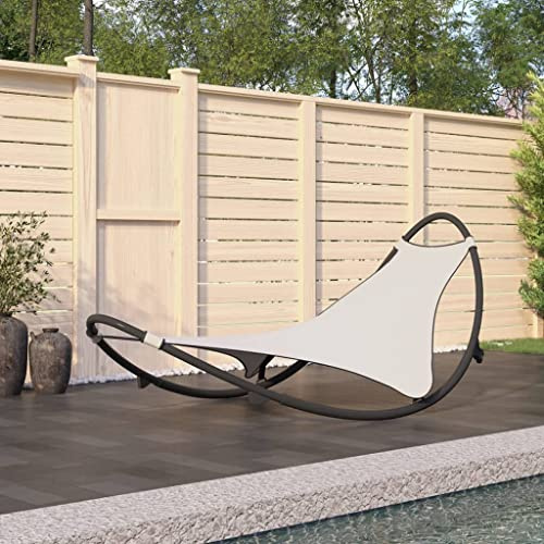 Mandloder Schaukelliege mit Rollen, Creme Stahlgestell & Textilene Gewebe, 210x103x77cm, Wetterfeste Relaxliege für Outdoor, Terrasse, Balkon, Pool, Sonnenliege Gartenliege Strandliege