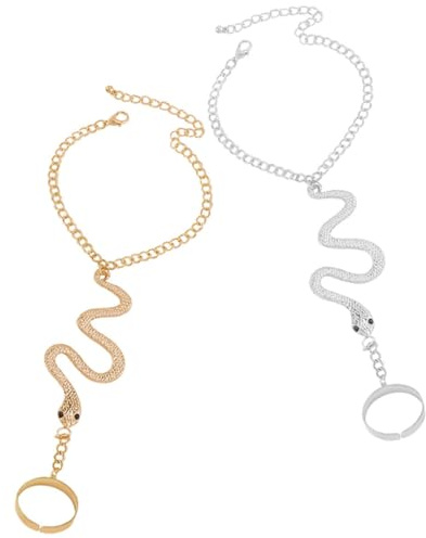 SHERCHPRY Pulsera Anillo Cadena de Mano Serpiente 2 Piezas Aleación Mujer | Estilo Retro Delicado y Elegante, Diseño Creativo Único, Uso Diario Prom, Acabado Atractivo