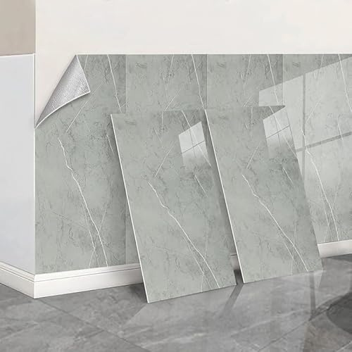 Grey Marble Stick on Tiles Self Adhesive Wall Tiles for Kitchen Bathroom 60cmx30cm Peel and Stick Wall Tile Stickers Thicken Vinyl Waterproof for Kitchen Walls,10PCS=19sq.ft